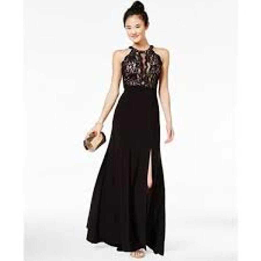 Morgan & Co Lace & Nude Maxi Gown/Long Dress/ Party Dress / size: talla 3-Black